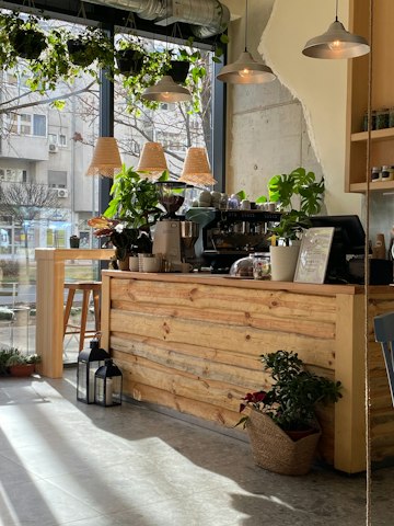 Inviting Sunlit Coffee Shop Interior