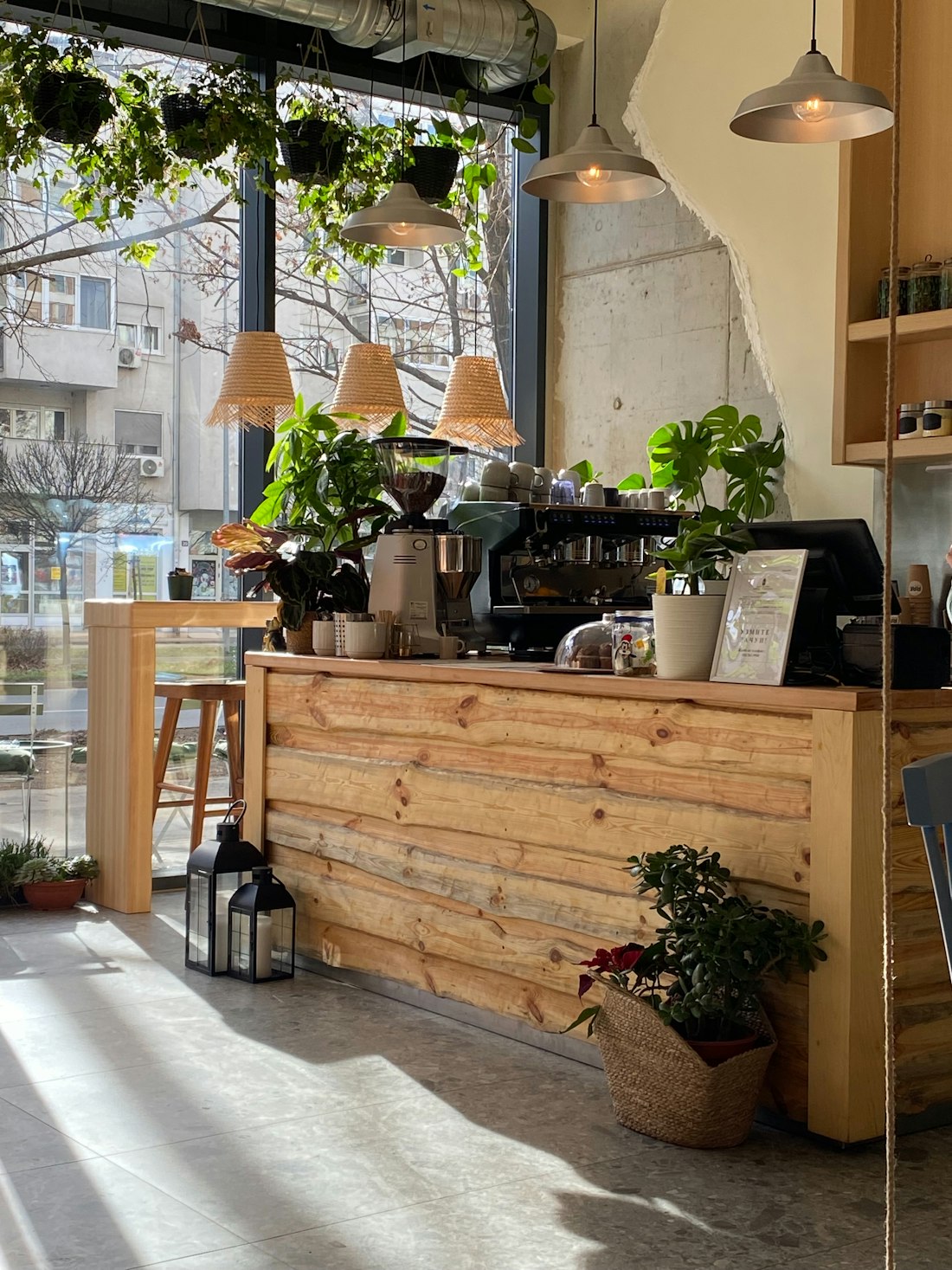 Inviting Sunlit Coffee Shop Interior