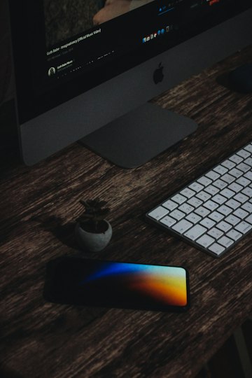 Desk Workspace with Succulent and Apple Keyboard